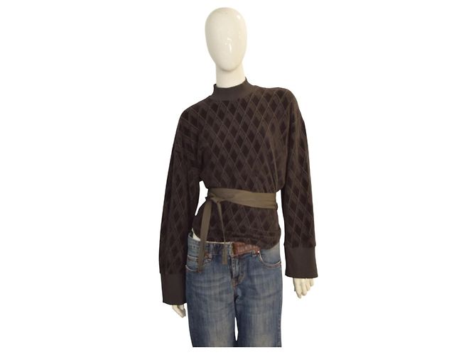 Moletom The Attico Marrom de Jacquard de Algodão com Gola Alta e Cinto