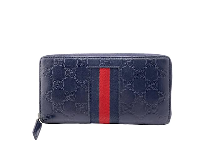 Gucci 408831 GG Shima Sherry Line Long Wallet Red Navy blue Leather  ref.2246554