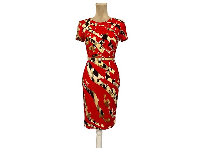 Vestido Blumarine Vermelho com Padrão Abstrato de Lã