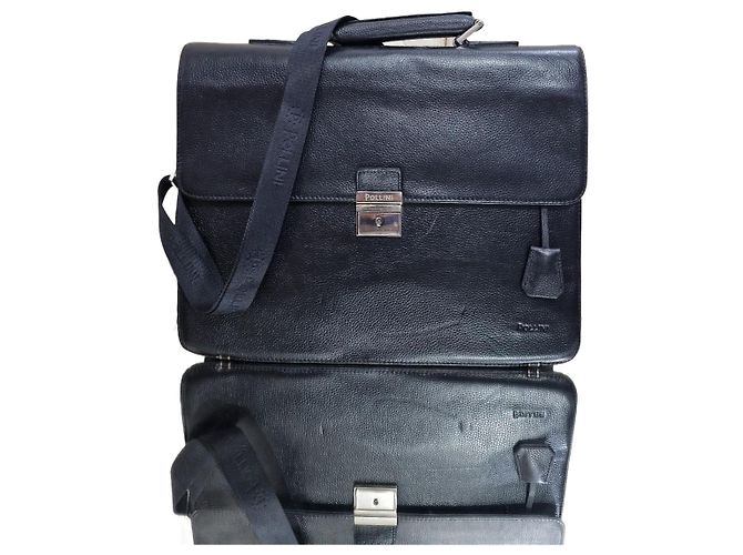 Mallette Pollini en cuir noir martelé