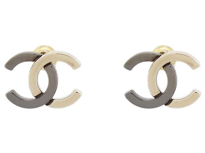 NOVE ORECCHINI CHANEL LOGO CC BICOLOR METALLO NERO E ORO D'oro