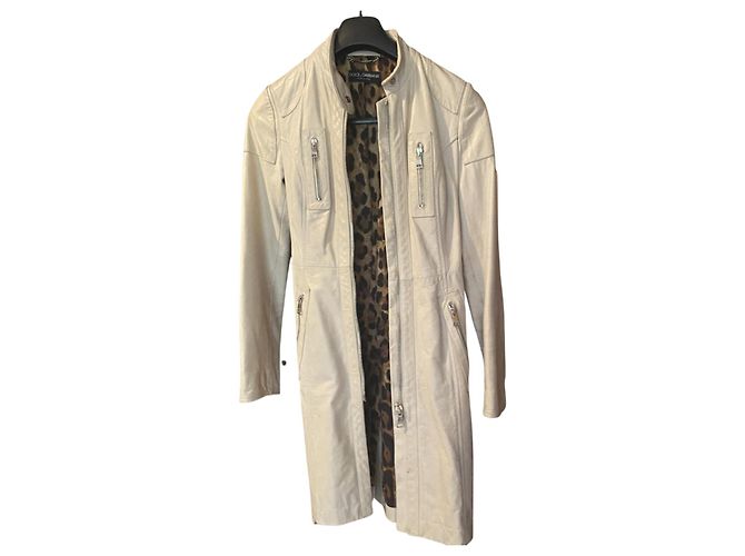 Dolce & Gabbana Lederjacke Ecru Perlen-Schimmer Größe 38 IT Roh