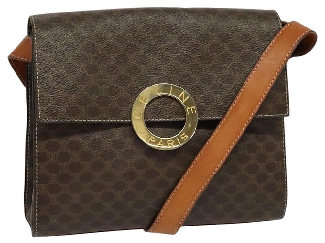 Céline CELINE Macadam Canvas Circle Shoulder Bag PVC Leather Brown Gold Auth MX459