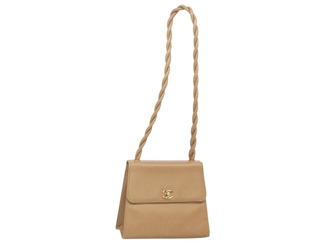 Borsa a Spalla CHANEL in Pelle Caviar Beige Oro CC Auth BA2341 D'oro