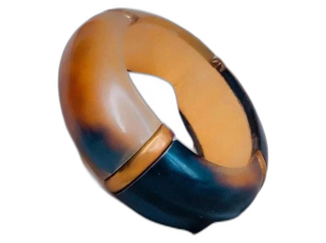 Autre Marque Pulseira bangle de madeira e resina Caramelo