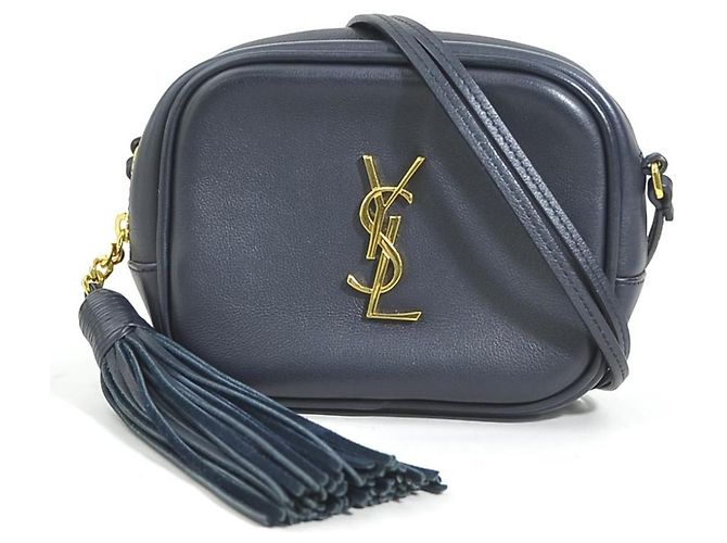 Borsa a spalla in pelle blu navy Saint Laurent