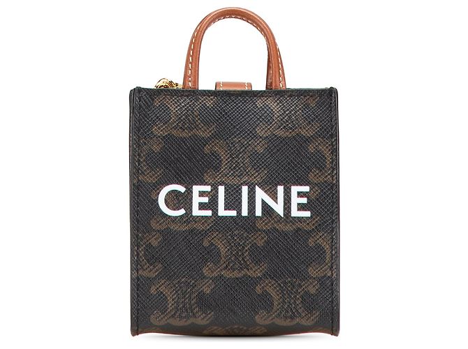 Céline Chaveiro Cabas Vertical em Lona Envernizada Micro Triomphe da Celine Brown Marrom Castanho escuro