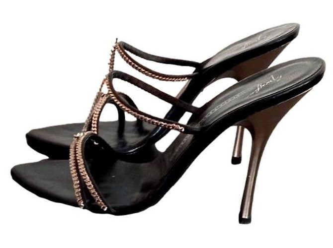 Giuseppe Zanotti Leather sandals with metal chains Black