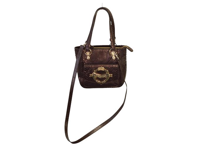 Bolsa de mão Iceberg em couro de cobra marrom brilhante
