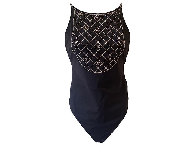Chanel 23C Einteiler Badeanzug Body Suit FR 38 Schwarz