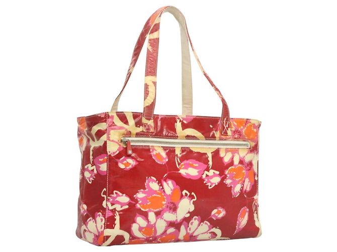 CHANEL Bolsa Tote de Verano Alto Esmalte Rojo CC Auth 123514 Roja