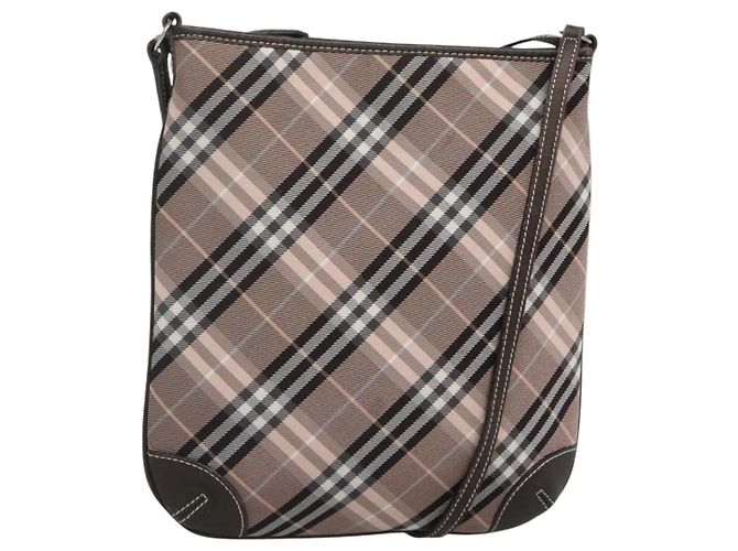 Bolsa de ombro Burberry Nova Check Blue Label em lona rosa Auth 123035
