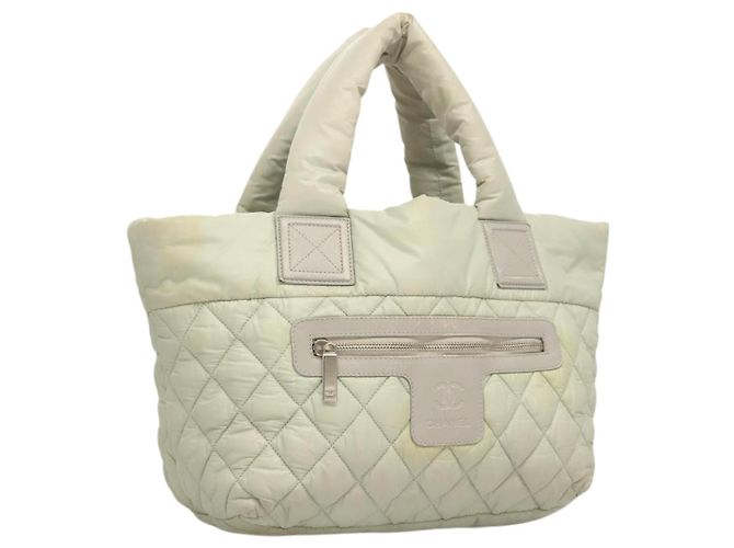 CHANEL Cococoon Handtasche aus Nylon Grau Silber CC Auth 123385 Braun