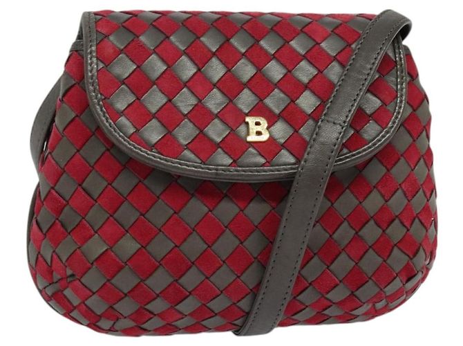 BALLY Bolsa de Ombro de Couro Vermelha Dourada Auth BA2299 Vermelho Dourado