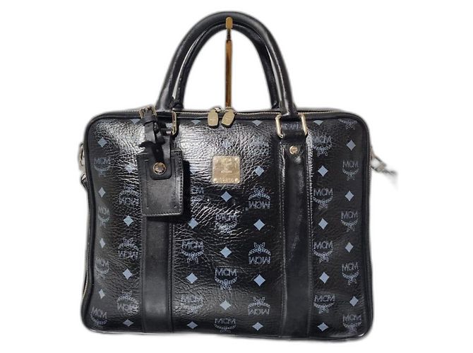 MCM Visetos Briefcase/Borsa per Laptop Nera Nero Grigio