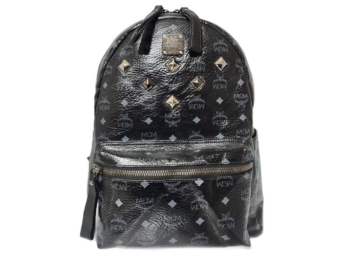 MCM Visetos Medium Sprinkle Stud Rucksack Stark Schwarz Grau 