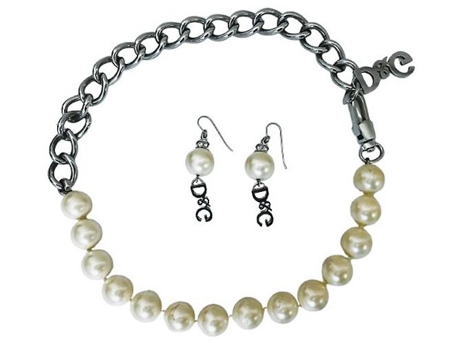 Magnifica parure DOLCE & GABBANA collana e orecchini perle Bianco