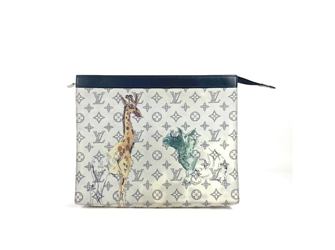 Louis Vuitton Monogram Savannah Chapman Brothers Pochette Voyage GM Pouch Bag White Navy blue Leather  ref.2249702