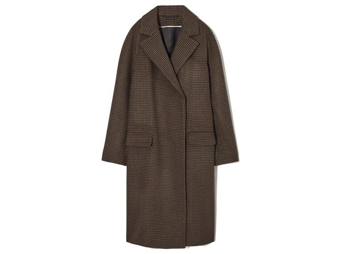 Cos double-breasted houndstooth wool coat brown