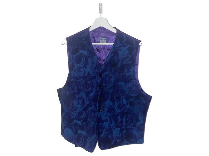 Kenzo Weste aus blauem Cord mit Satinfutter Dunkelviolett