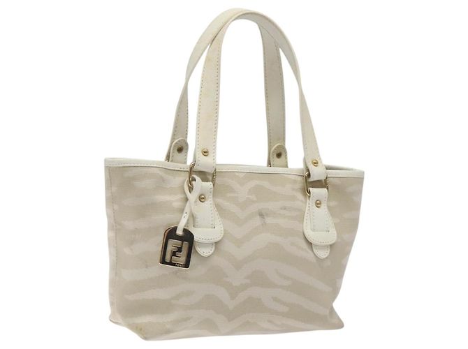 Bolsa FENDI em lona branca e dourada Auth bs25843