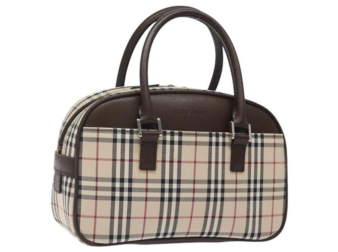 Burberry Nova Check Handtasche aus Canvas Beige Silber Authentisch am8470