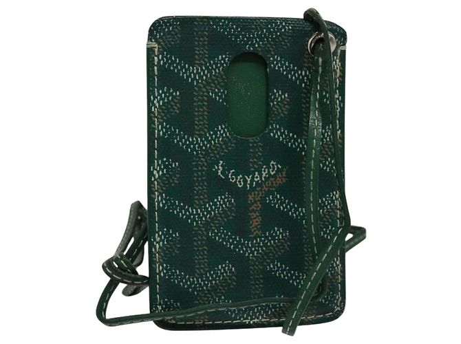 GOYARD Herringbone Pass Case em couro PVC verde Auth 123464