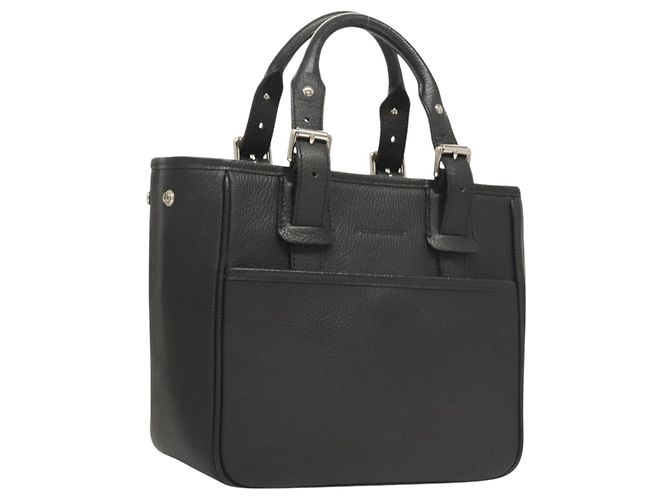 BURBERRY Handtasche aus schwarzem Leder mit Silber authentisch am8474