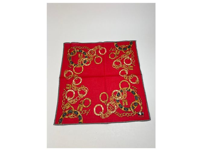 Pañuelo Céline de seda con estampado de cadena rojo Roja