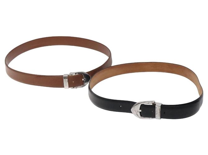 Cintura in pelle LOUIS VUITTON 2Set Nero Marrone LV Auth bs25969