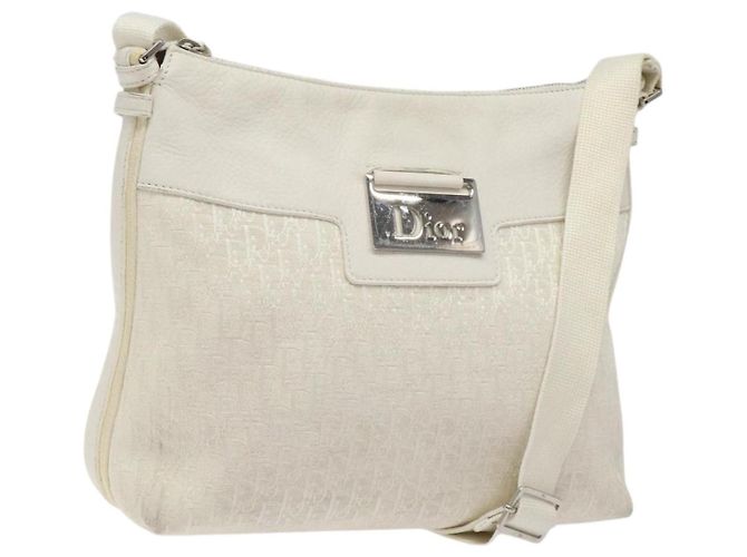 Christian Dior Trotter Canvas Schultertasche Weiß Silber Authentisch 124231