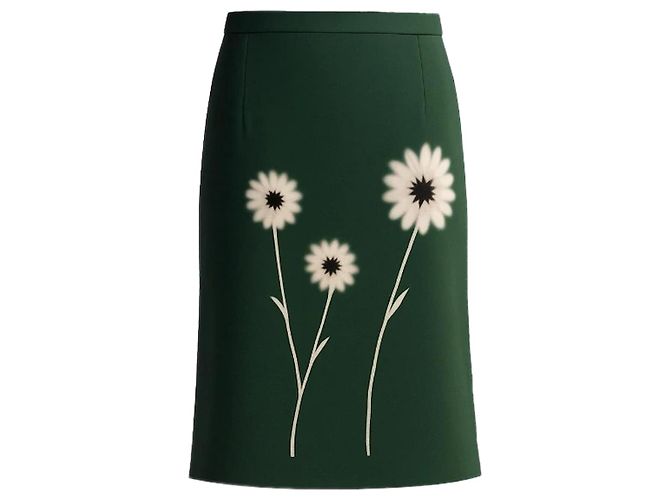 Gonna Prada in seta verde con motivo a margherite