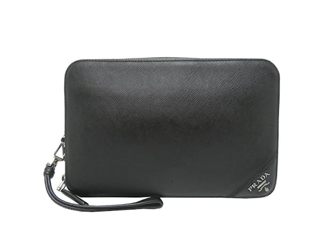 Prada Men's Second Bag 2VF052 Saffiano Leather Clutch Black  ref.2251900