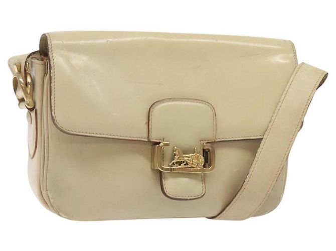 Céline Bolsa de ombro CELINE em couro branco e dourado Auth bs25844