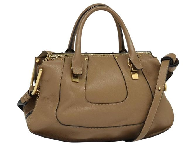 Chloé Bolso de mano de cuero Chloe Hailey 2 vías beige dorado Auth am8424