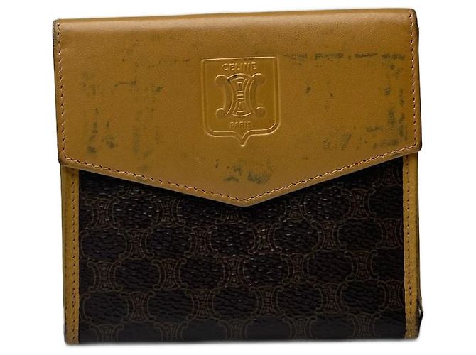 Triomphe Céline Vintage Celine Paris Leather Wallet yellow Brown