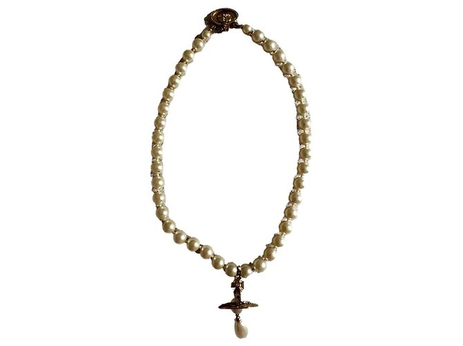 Collana Vivienne Westwood di Perle Bianche e Oro Bianco D'oro