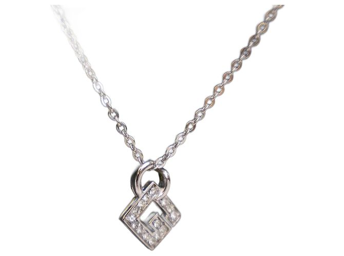 Givenchy Silber Plattierter G Logo Strass Anhänger Halskette