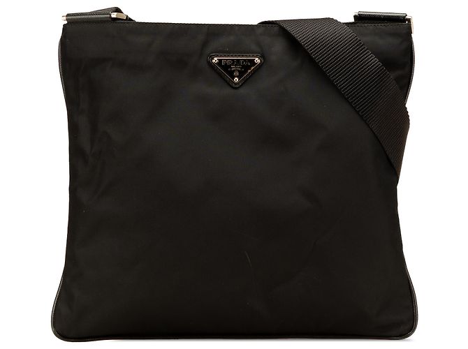 Prada Borsa a tracolla con zip in tessuto nero