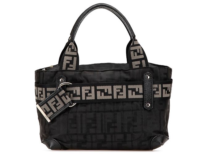 Fendi Black Zucca Nylon Zip Code Handbag