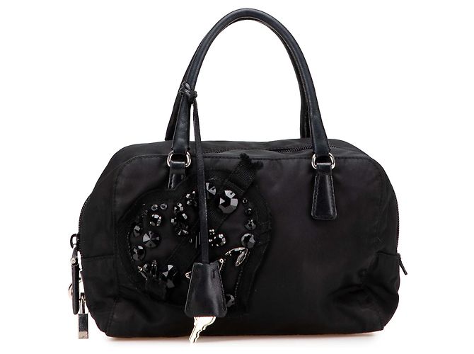 Borsa a cuore da sera in tessuto nero Prada