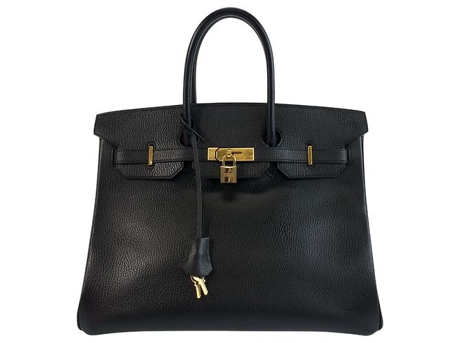 Bolsa Hermès Birkin 35 em preto com hardware dourado