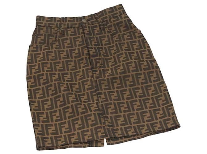 Jupe en toile Zucca FENDI noire et marron Auth 126349V  ref.2254184