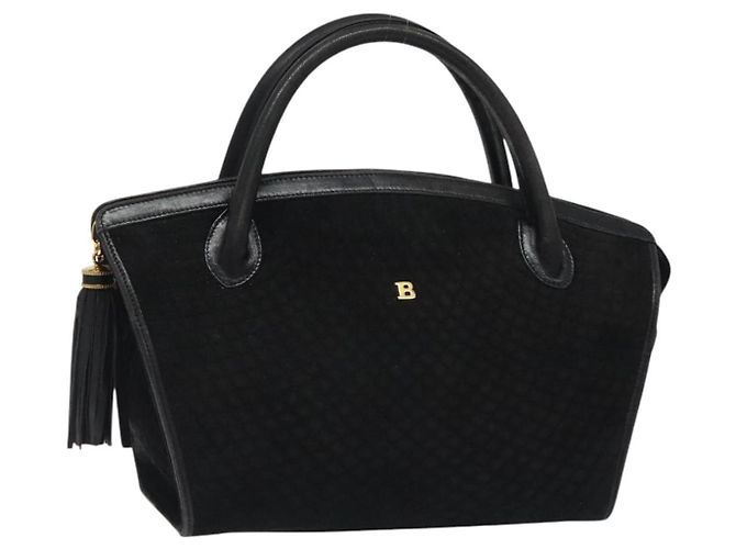 BALLY Bolsa de mão acolchoada de couro preto e dourado Auth BD2177
