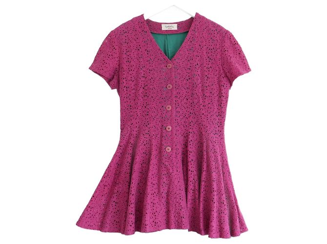 Kenzo Komposition 1980er Jahre rosa und grün ausgestelltes Minikleid Pink
