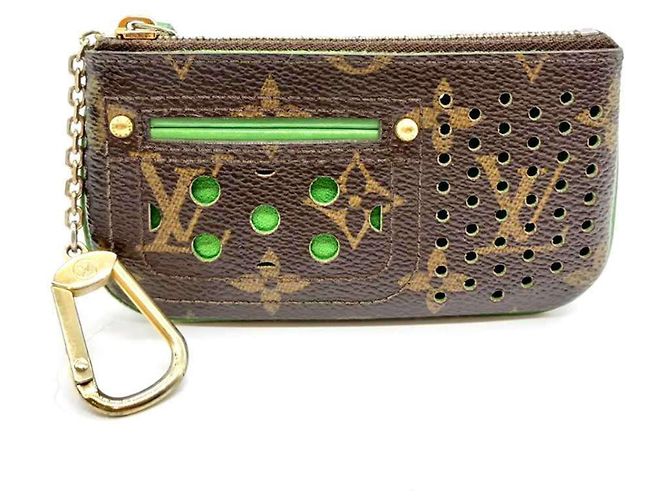 Monedero perforado Monogram Louis Vuitton Castaño Verde Verde claro