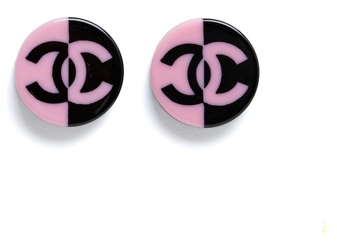 Chanel 2022 CC rosa schwarze Harz Steckerohrringe Pink