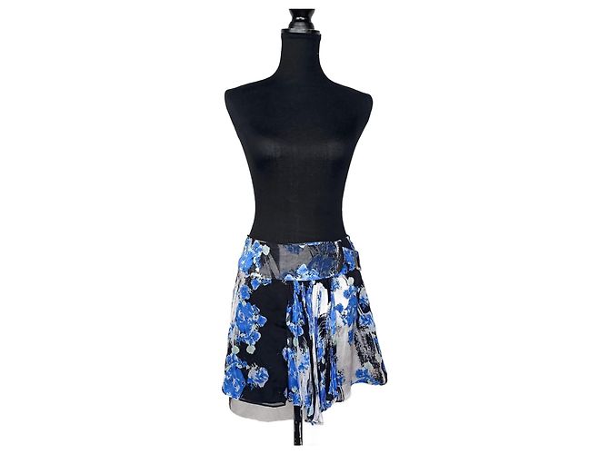 John Galliano gonna in seta y2k Blu Multicolore