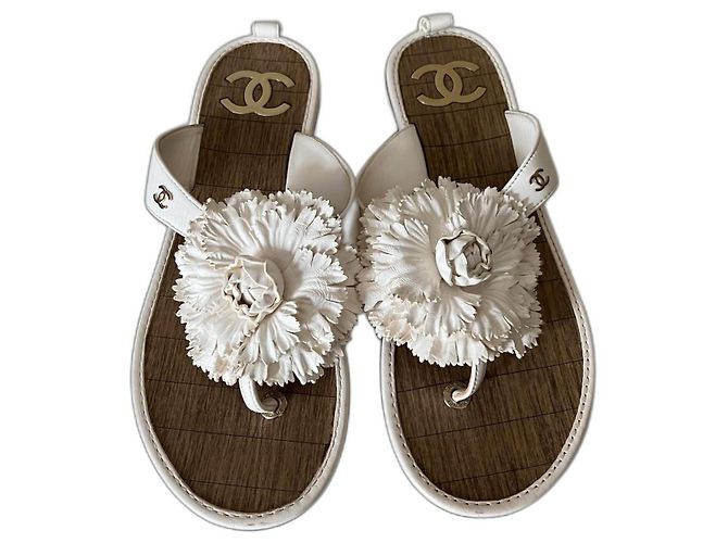 Chanel Leather Sandals White Size 38