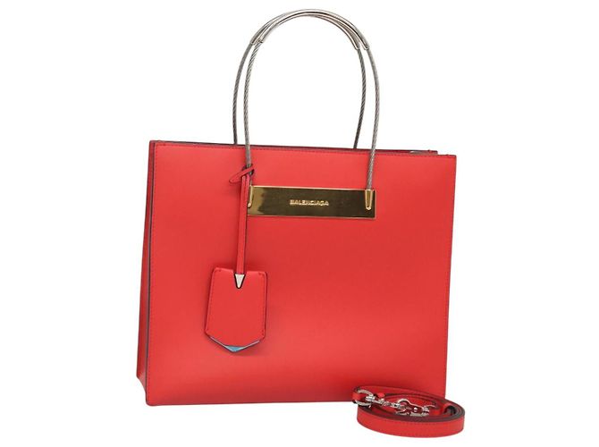 BALENCIAGA Cable Shopper S Handtasche Leder 2way Rot Silber 371177 Auth BD2212